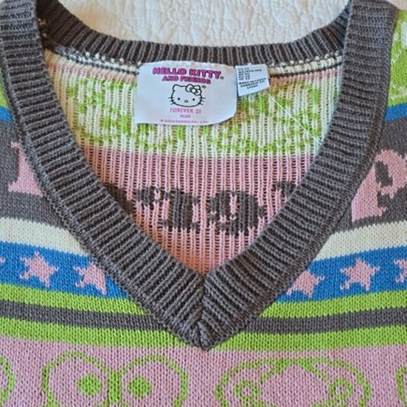 Hello Kitty & Friends Keroppi Sweater Vest Size 2X Pink Grey Green V Neckline - Picture 7 of 14
